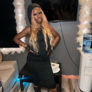 black hooded maxi dress